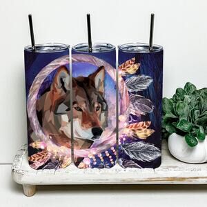 Wolf Dreamcatcher 20oz Tumbler With Metal Straw